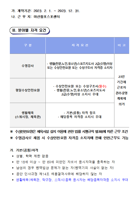 [마산합포스포츠센터] 기간제 근로자(초단시간) 채용 공고_2
