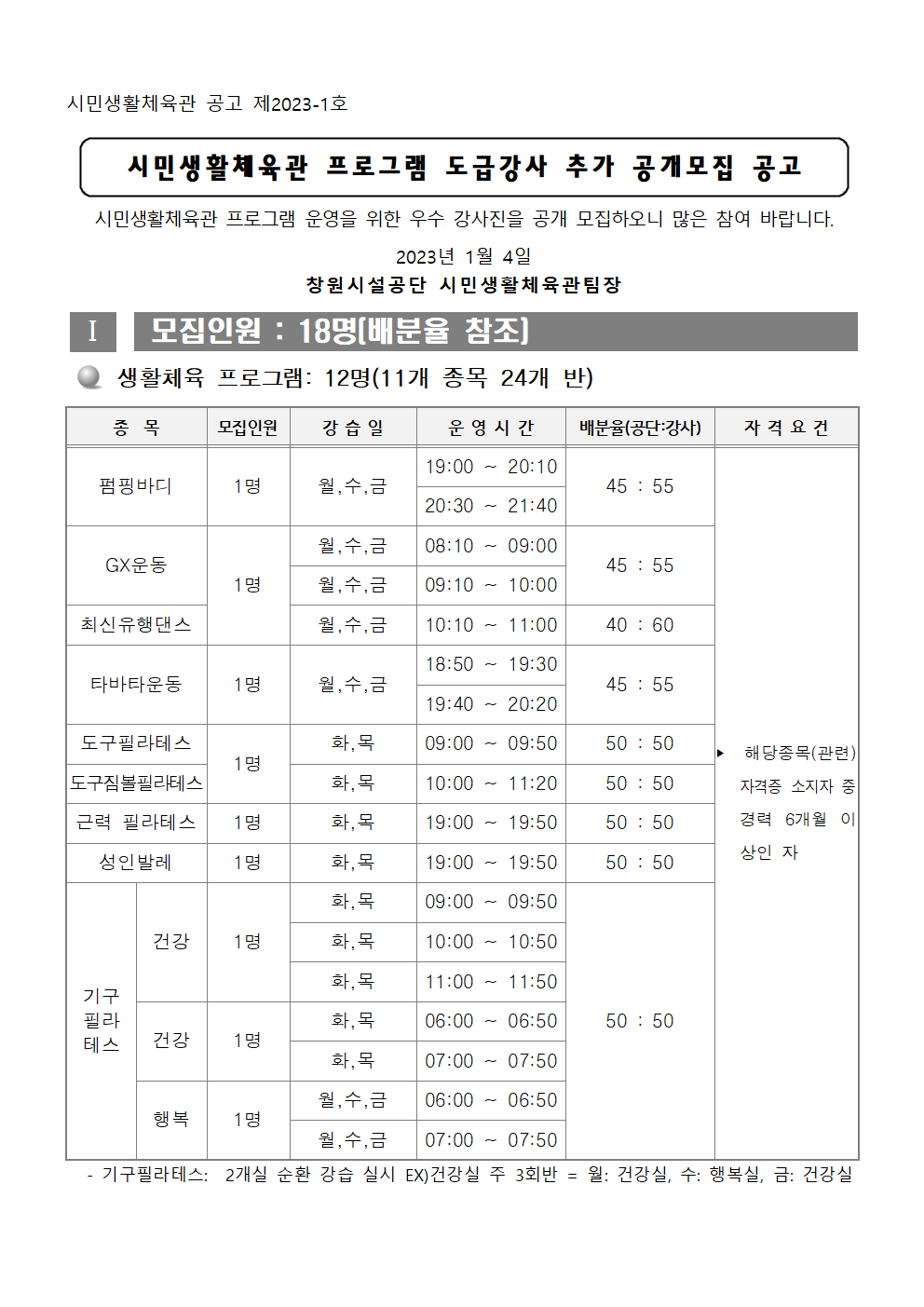 [시민생활체육관] 도급강사 추가 공개  모집 공고_1