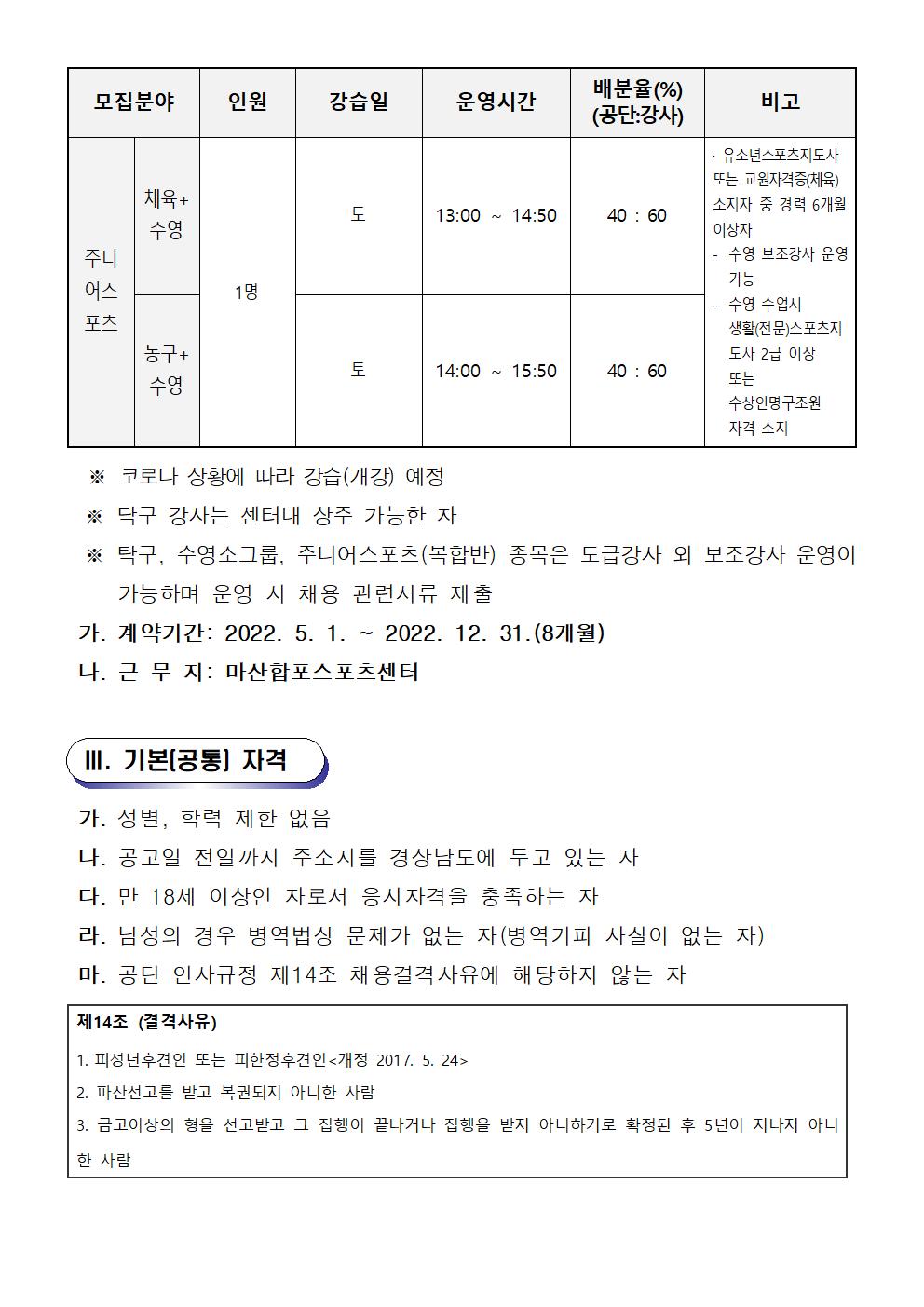 [마산합포스포츠센터] 생활체육 프로그램 도급강사 긴급 재모집_2