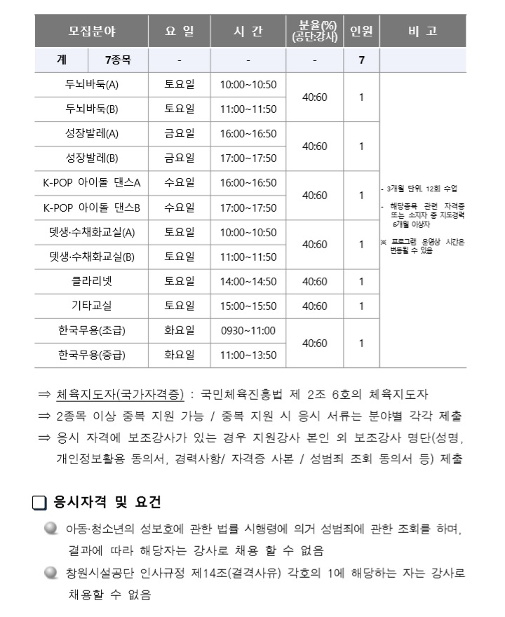 늘푸른전당 2020년 도급강사(아쿠아로빅,생활체육,문화) 채용공고_6