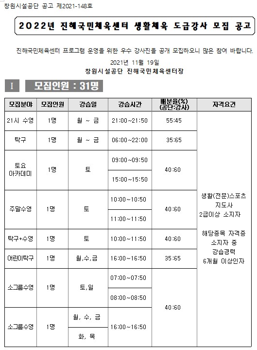 [진해국민체육센터]2022년 생활체육 도급강사 모집 공고_1